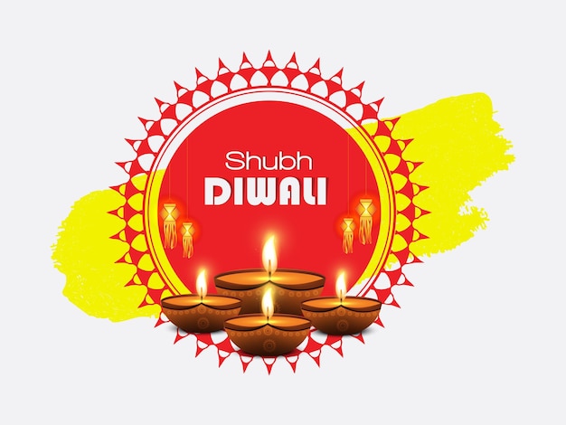 Fröhliches diwali mit realistischer öllampe elegant diya, geschenkkarte, poster, banner, großer verkaufshintergrund