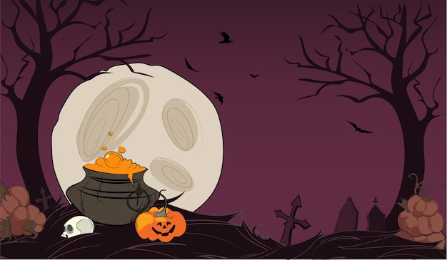 Fröhliches Halloween-Party-Website-Design. Zielseitenvorlage mit Symbolen der Halloween-Feier.