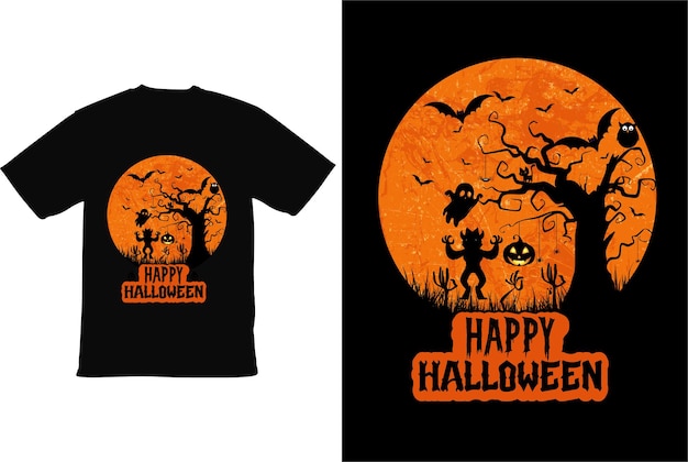 Fröhliches halloween-t-shirt-design mit halloween-elementen halloween-t-shirt-design retro-vektor