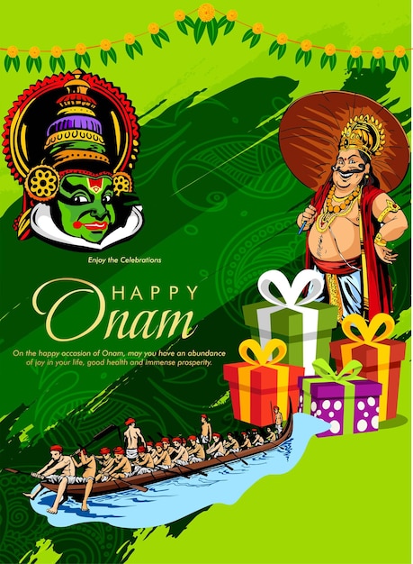 Fröhliches Onam-Festival in Südindien Kerala. Vektor-Illustration