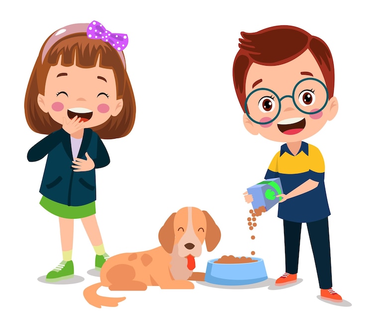 Vektor fröhliches süßes kleines kind spielt mit hund