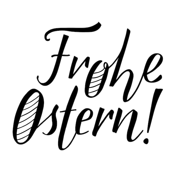 Frohe Ostern-Buchstaben, die auf Deutsch "Glückliches Ostern" bedeuten, moderne Pinsel-Tinte-Kalligraphie isoliert