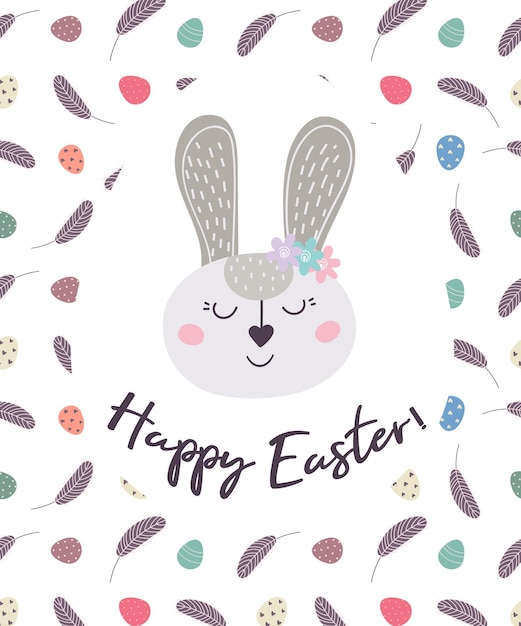 Frohe ostern. eine postkarte mit einem kaninchen. vektor-illustration