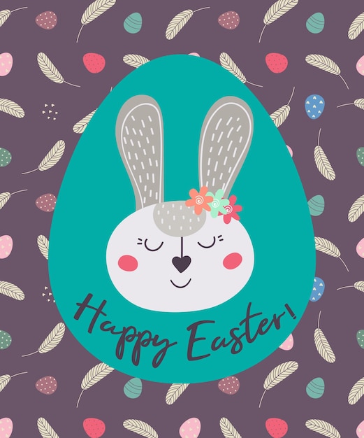 Frohe ostern. eine postkarte mit einem kaninchen. vektor-illustration