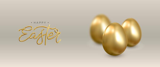 Frohe ostern. realistisches banner mit goldenen eiern. .