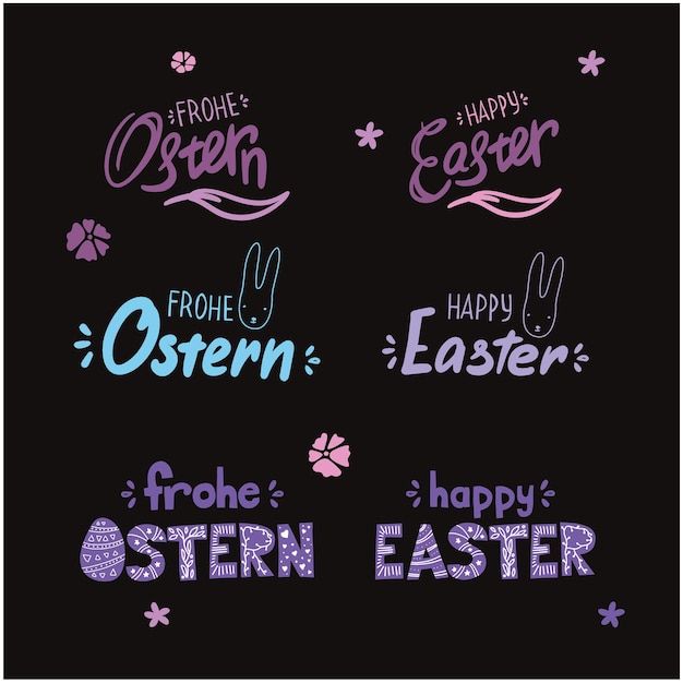 Frohe ostern-schriftzug. deutsche typografie zu ostern. frohe ostern-text. tippfehler-elemente für ostern.