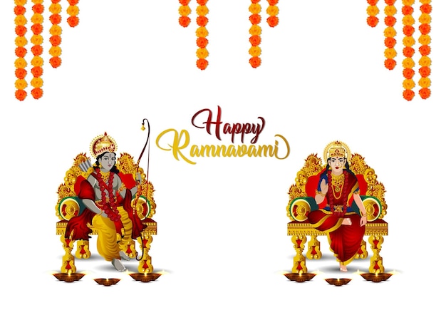 Frohe Ram Navami mit Vektor-Illustration von Lord Rama und Sita