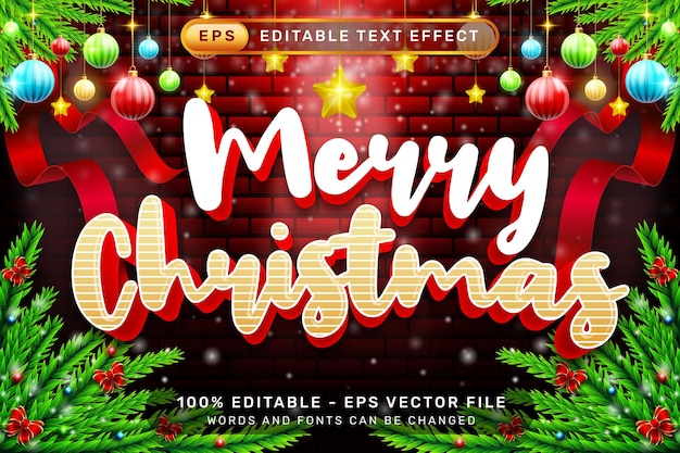 frohe Weihnachten 3D-Text-Effekt und bearbeitbarer Text-Effect mit Weihnachtselement-Hintergrund