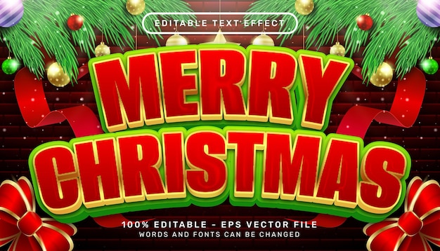 Frohe weihnachten 3d-texteffekt und bearbeitbarer texteffekt mit weihnachtshintergrund