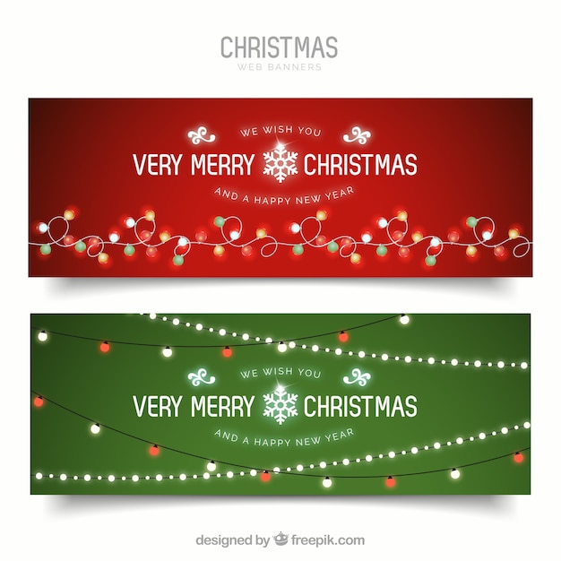 Vektor frohe weihnachten banner mit lichtern