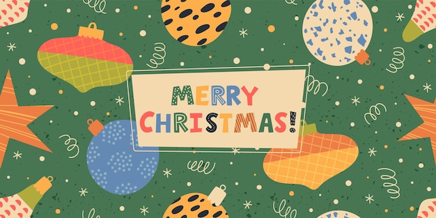 Frohe Weihnachten-Banner mit Tannenbaumkugeln-Ornament-Design