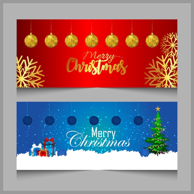 Vektor frohe weihnachten banner oder hader in rot oder blau