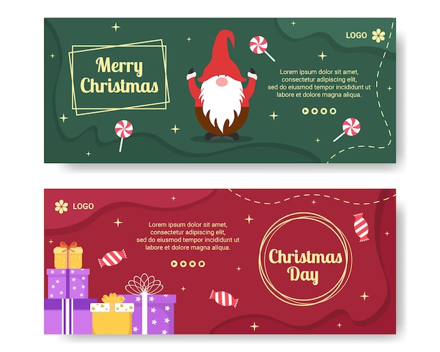 Frohe weihnachten banner vorlage flaches design illustration bearbeitbar von quadratischem hintergrund geeignet für social media, karten, grüße und web-internet-werbung