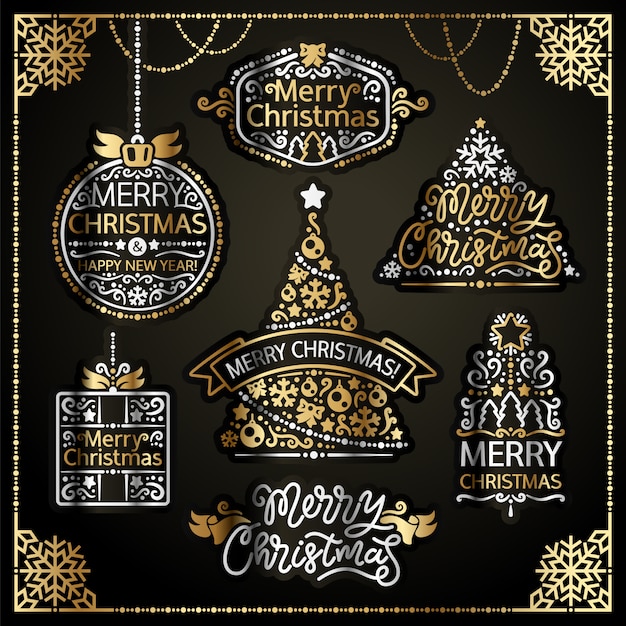 Frohe weihnachten design etiketten golden set