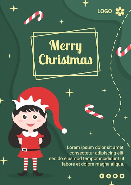 Frohe weihnachten flyer vorlage flaches design illustration von quadratischem hintergrund bearbeitbar geeignet für social media, karten, grüße und web-internet-werbung