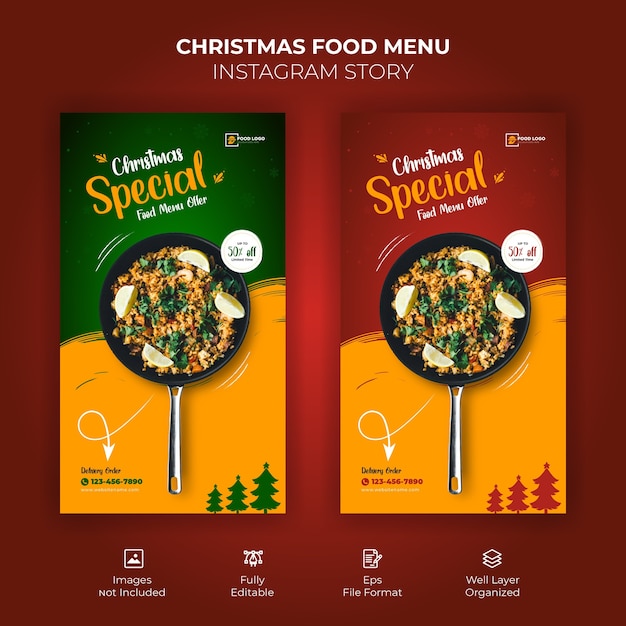 Frohe weihnachten food menu instagram story vorlage