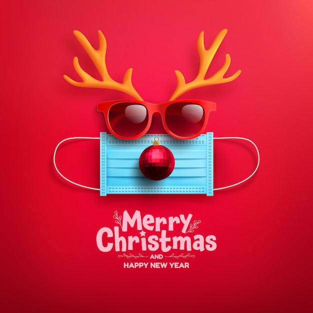 Frohe weihnachten & frohes neues jahr poster oder banner mit symbol des rentiers