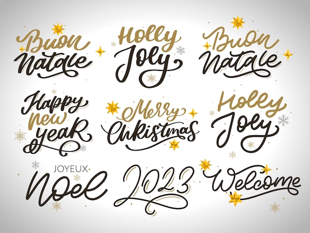 Vektor frohe weihnachten gesetzt frohes neues jahr typografie schriftzug abzeichen embleme zitate set sammlung vektor l