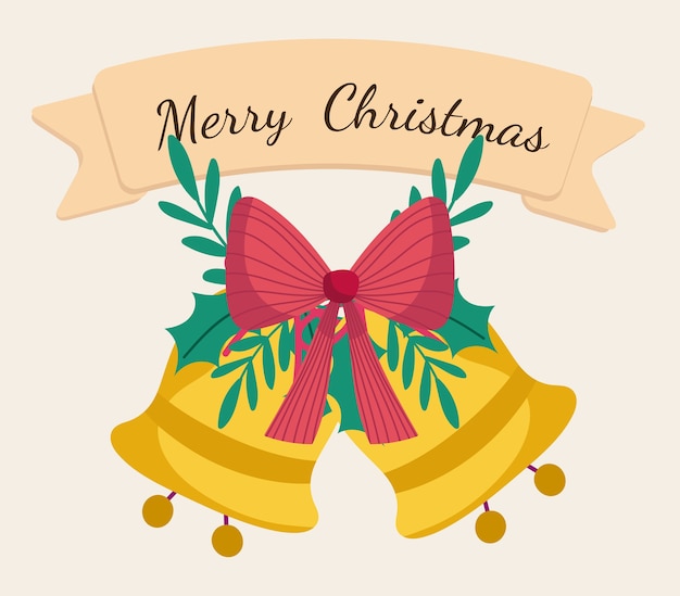Vektor frohe weihnachten goldene glocken mit bogen und band illustration