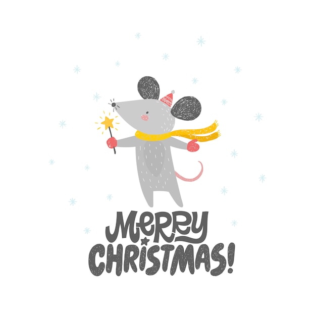 Frohe Weihnachten-Karte mit niedlichen Ratte, Maus.