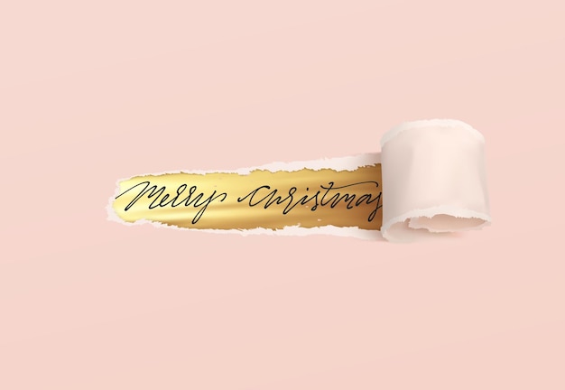 Frohe Weihnachten kreative Typografie für Weihnachtsgrußkarten. Hintergrund Loch in rosa Papier. Vektorillustration.
