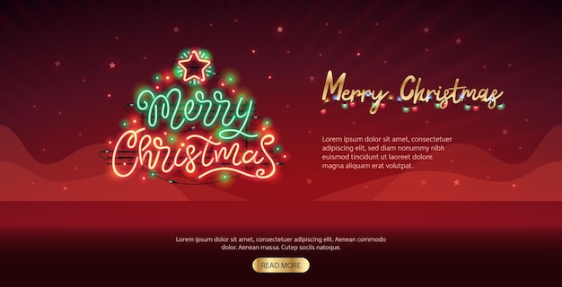 Frohe weihnachten-leuchtreklame-website-vorlage