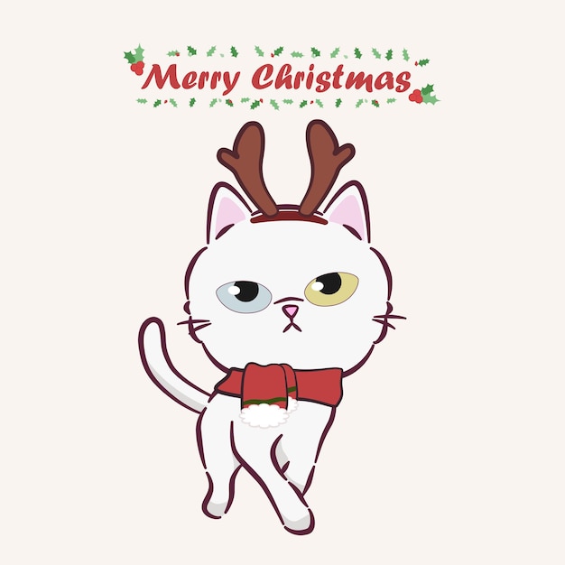Frohe weihnachten mit einer niedlichen gekleideten katze. netter katzencharakter für weihnachten und neujahr.