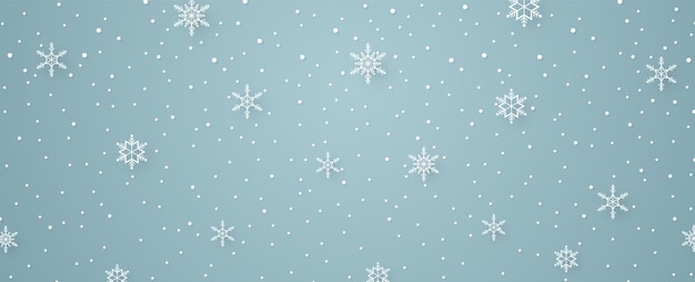 Frohe Weihnachten mit Schneeflocken und Schneefallhintergrund im Papierkunststil