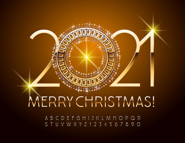 Frohe weihnachten mit sparkling brilliant ornate. elegante glänzende schrift. goldenes alphabet buchstaben und zahlen eingestellt