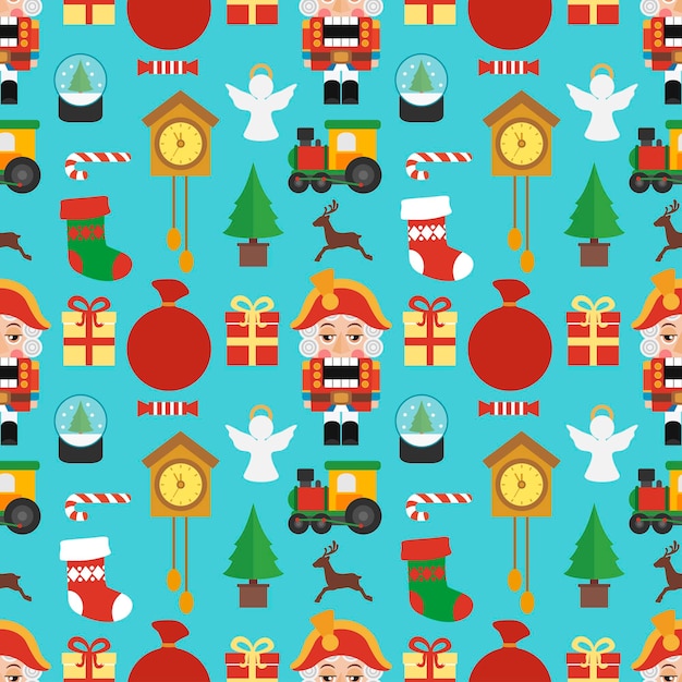 Frohe Weihnachten nahtlos mit Nussknacker-Design flatVector Illustration