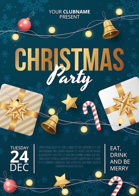 Frohe Weihnachten-Party-Plakat-Vektor-Vorlage mit Weihnachtselementen