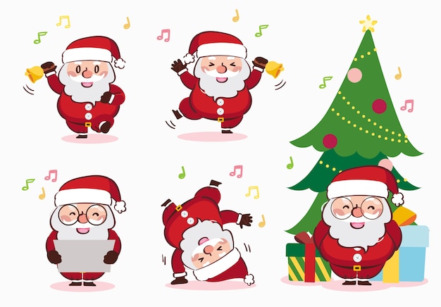 Vektor frohe weihnachten santa claus geschenkbox zeichnung