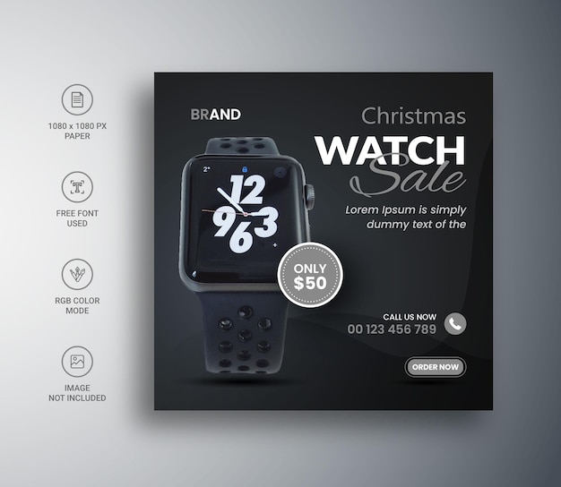 Frohe weihnachten smart watch verkauf social media banner vorlage