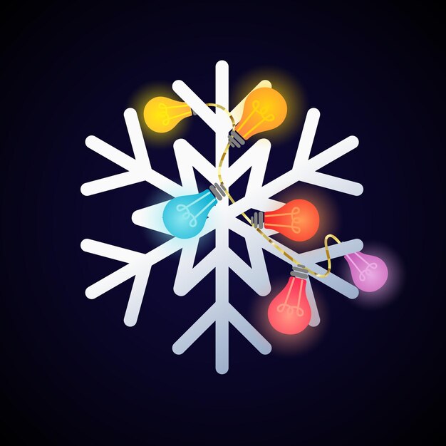 Frohe weihnachten und ein frohes neues jahr dekoration oder web-symbol. glänzende schneeflocke mit beleuchtungsgirlande.
