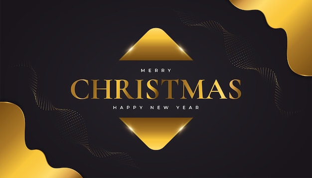 Frohe weihnachten und ein glückliches neues jahr banner oder poster. elegante weihnachtsgrußkarte in schwarz und gold