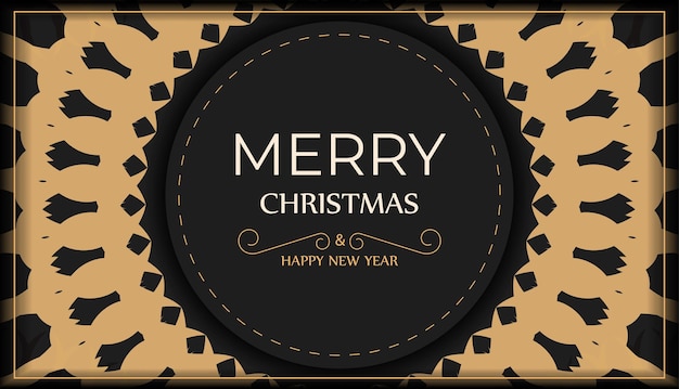 Frohe weihnachten und ein glückliches neues jahr schwarze farbbroschüre mit vintage-orange-muster