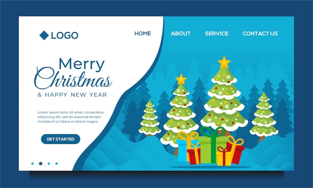 Frohe weihnachten und ein gutes neues jahr landingpage design-vorlage mit weihnachtsbaum