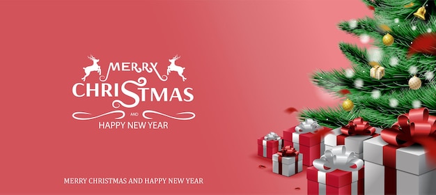 Frohe Weihnachten und ein gutes neues Jahr, Weihnachtsbaumzweige und Ornamenthintergrund