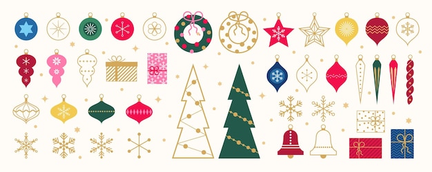 Frohe Weihnachten und frohes Neujahr geometrisches Dekorationsset Trendige minimale Vintage-Designelemente