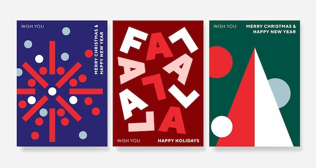 Vektor frohe weihnachten und guten rutsch ins neue jahr abstrakter geometrischer kartendesignsatz. moderner, flacher, minimalistischer stil.