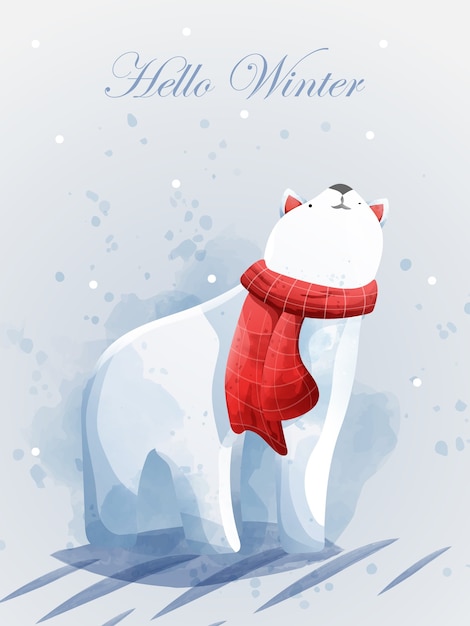 Vektor frohe weihnachten und hallo winter mit eisbär.