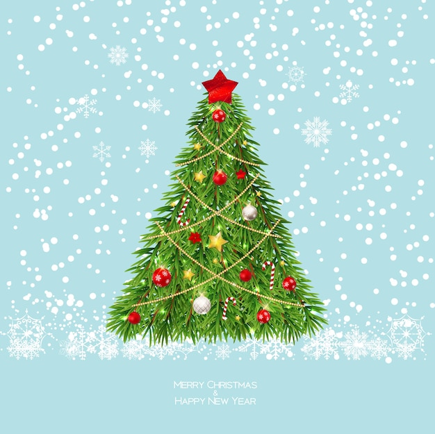 Frohe weihnachten und neujahr hintergrund mit weihnachtsbaum. vektor-illustration eps10