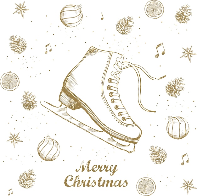 Frohe weihnachten und neujahr-sethand gezeichnete illustration