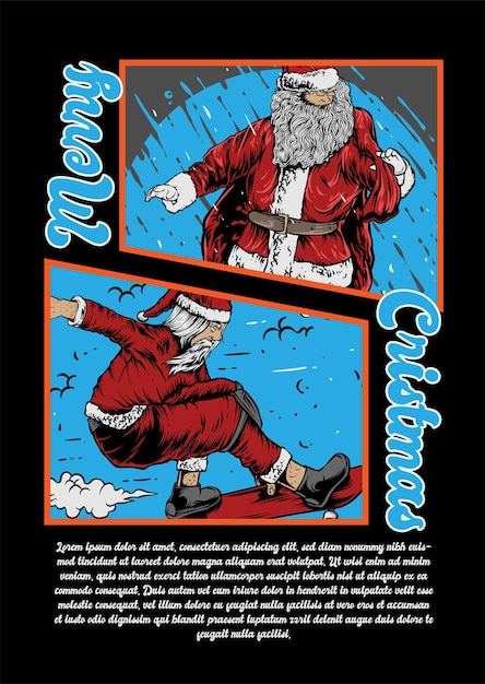 Frohe weihnachten weihnachtsmann skate und skate gehen skate illustration santa vector