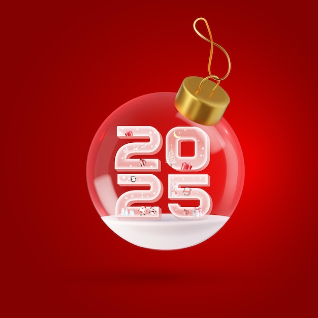 Frohe Weihnachten Weihnachtsschmuck Glas durchsichtige Kugel mit mit der Nummer 2025 innen und Christm