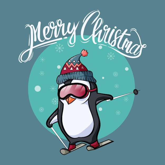 Frohe weihnachtskarte mit süßem pinguin