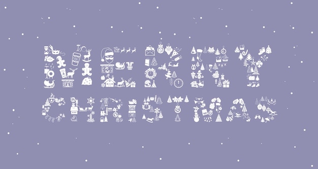 Froher weihnachtsvektortext aus symbolen auf weichem lila hintergrund frohe weihnachtskarte