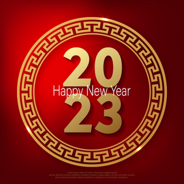 Frohes chinesisches neues Jahr 2023 Metallzahltext mit Kreisrahmen auf rotem Hintergrund mit Farbverlauf