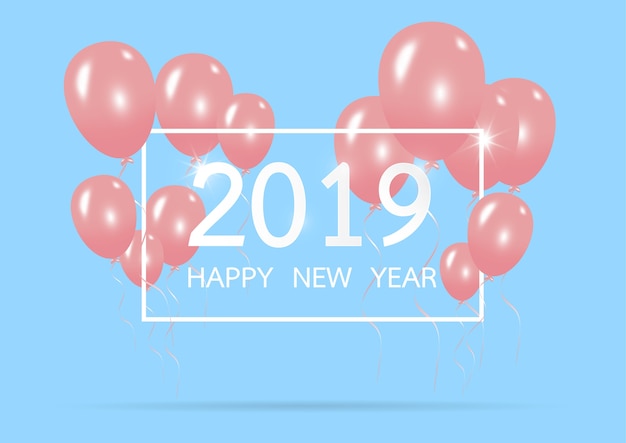 Frohes neues jahr 2019 mit kreativen rosa ballon