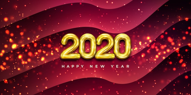 Frohes neues Jahr 2020 mit einer Kombination aus glänzenden Partikeln.